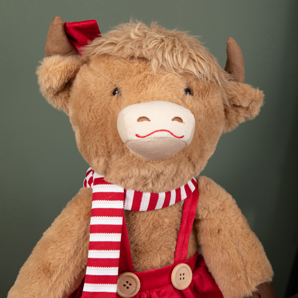 Samuel Alexander Plush Sitting Highland Girl Cow in Red Dress Christmas Decoration 36cm Image 6
