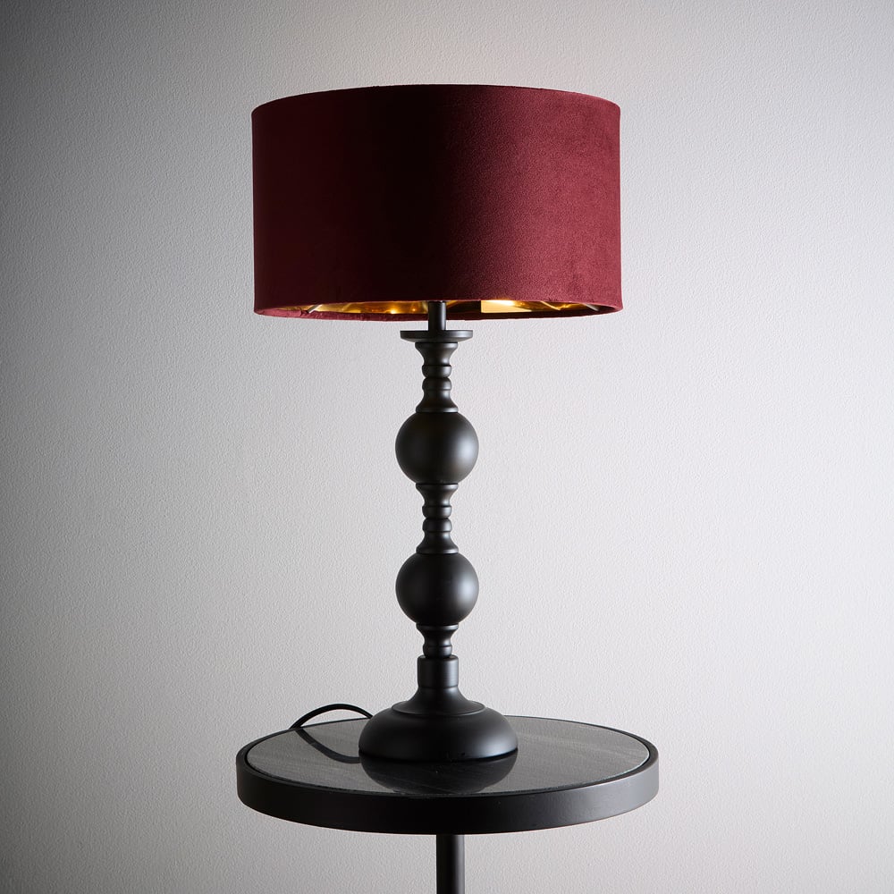 Kliving Churchgate Red Velvet Shade Black Metal Table Lamp Image 2