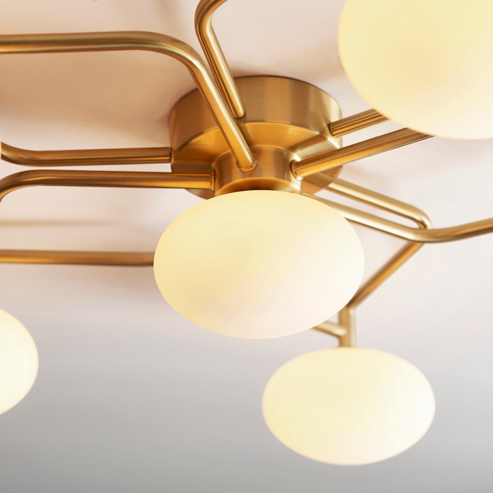 Merano Pesaro Matt Opal Glass Satin Brass Plate Flush Ceiling Light Image 5