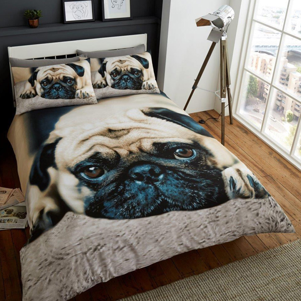 Smart Living King Size 3D Sweet Pug Print Duvet Cover Set Image 1