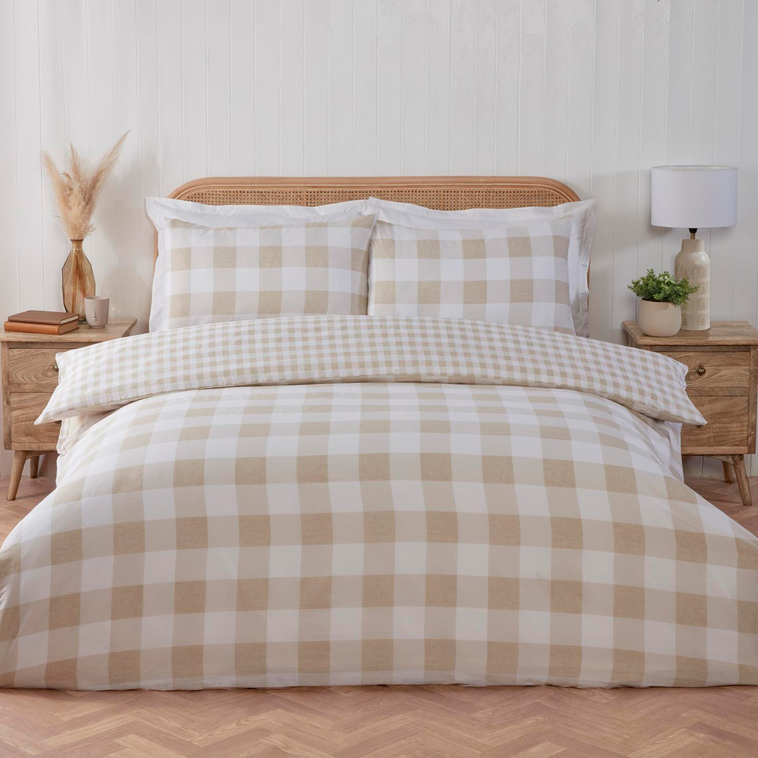 Portland Check Duvet Cover and Pillowcase Set - Natural / Double Image 1