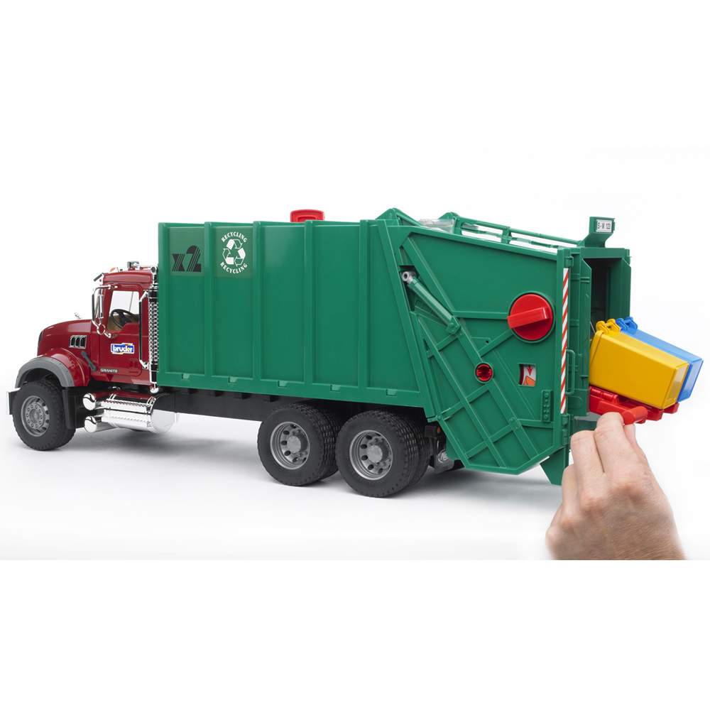 Bruder MACK Granite Garbage Truck with Garbage Cans Image 3