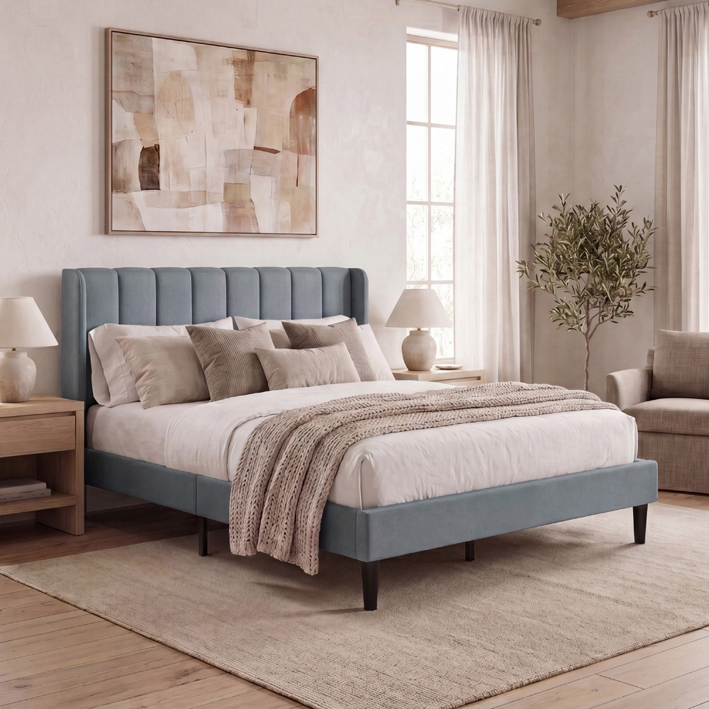 VIDA DESIGNS Vianna King Size Light Grey Linen Fabric Bed with Memory Foam Bonnell Spring Mattress Image 8
