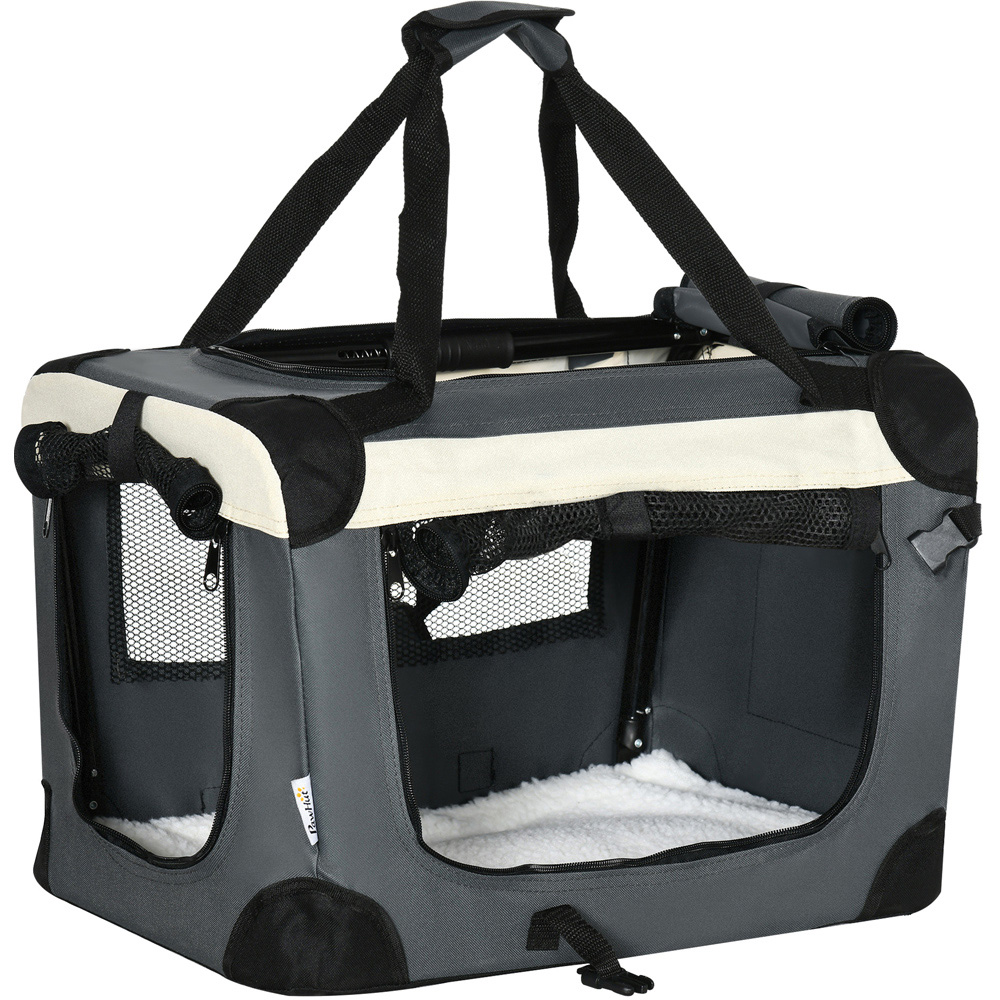 PawHut Grey Foldable XS Dog Pet Carrier with Cushion Image 1