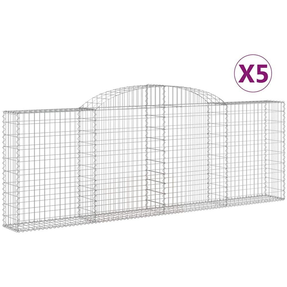 vidaXL Silver Galvanised Iron Arched Gabion Basket 300 x 30 x 100/120cm 5 Pack Image 4