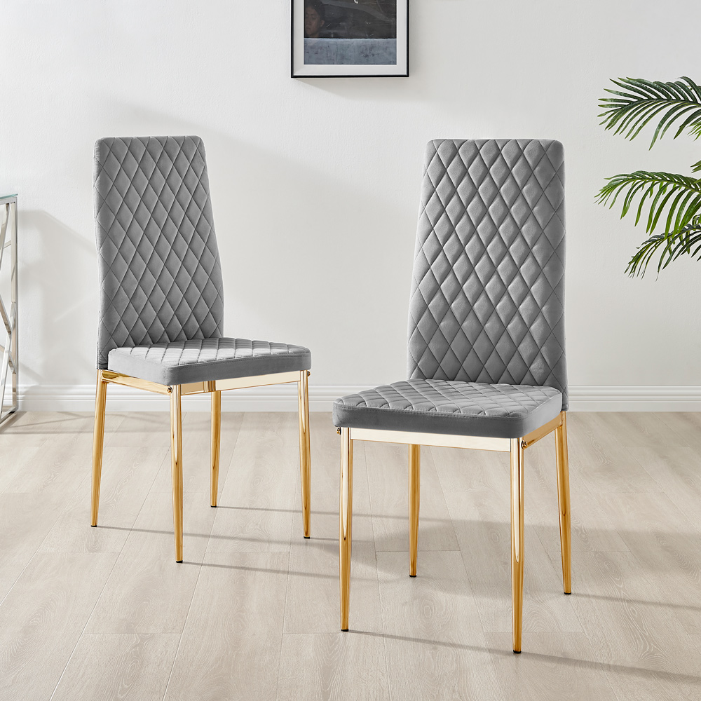 Furniturebox Lucia Valera 4 Seater Dining Set Grey Gloss and Gold Image 3