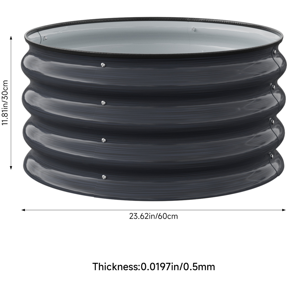 Living and Home Grey Round Metal Raised Garden Bed with Open Bottom 60 x 30cm Image 8