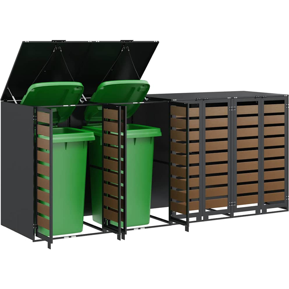 vidaXL Anthracite 4 Wheelie Bin Storage Shed with HDPE Door Image 3