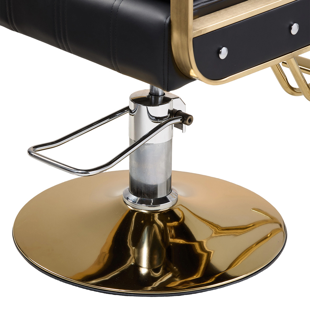 Living and Home Black and Gold Adjustable Height Barber Chair with Hydraulic Lift Image 3