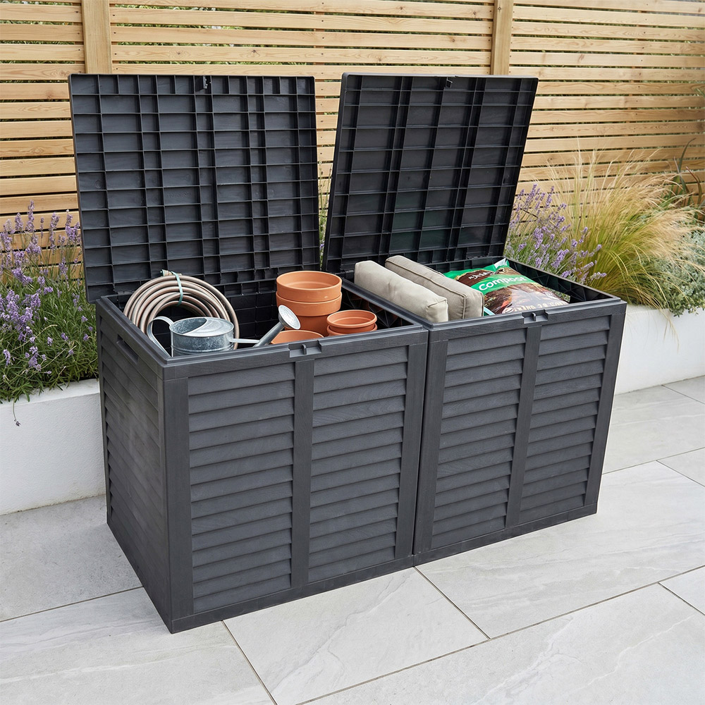 Jack Stonehouse 750L Grey Faux Wood Finish Plastic Garden Storage Box Image 5