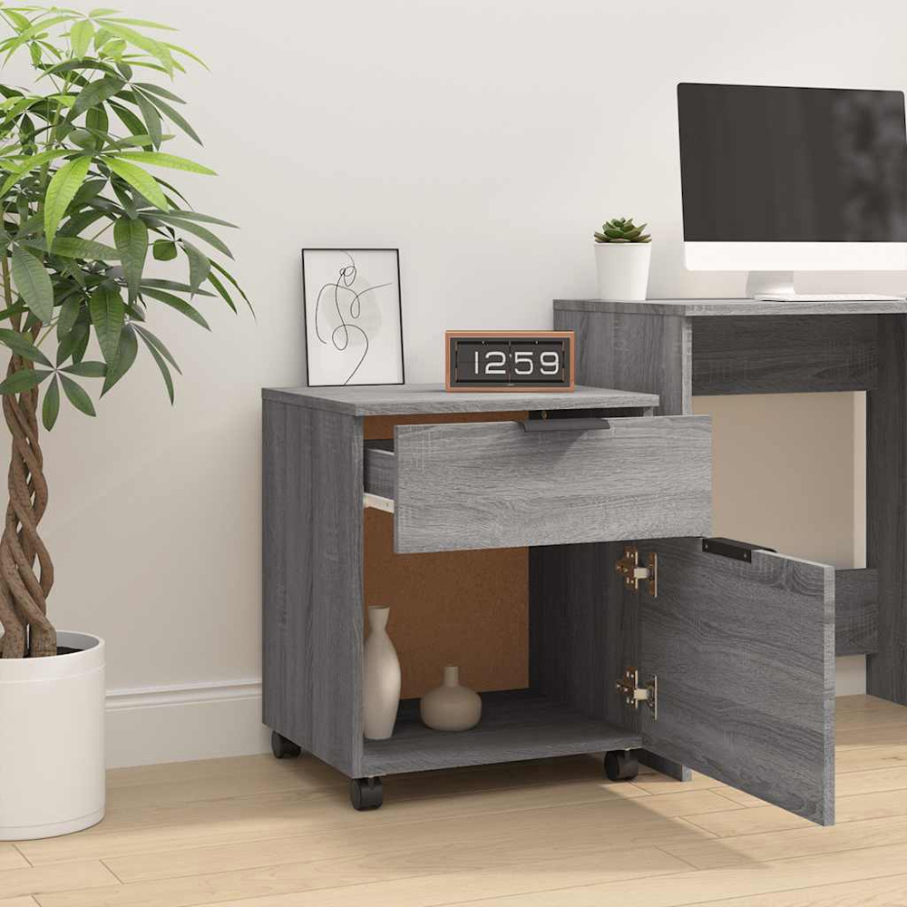 vidaXL Single Door Single Drawer Grey Sonoma File Cabinet with Swivel Wheels Image 8