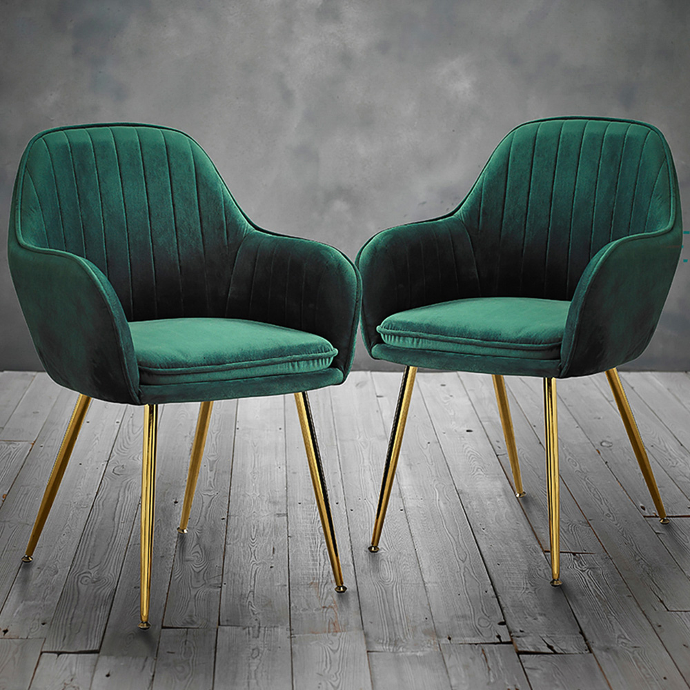 Lara Set of 2 Forest Green Velvet Gold Legs Dining Chair Image 1