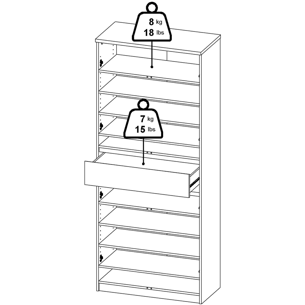 Florence 4 Door Single Drawer Jackson Hickory Oak and White Shoe Cabinet Image 7