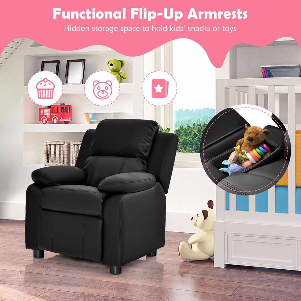 Costway Black PU Leather Kids Recliner Chair with Footrest Image 5