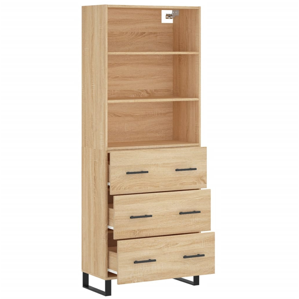 vidaXL 3 Drawer 3 Open Shelf Sonoma Oak Highboard with Metal Legs Image 4