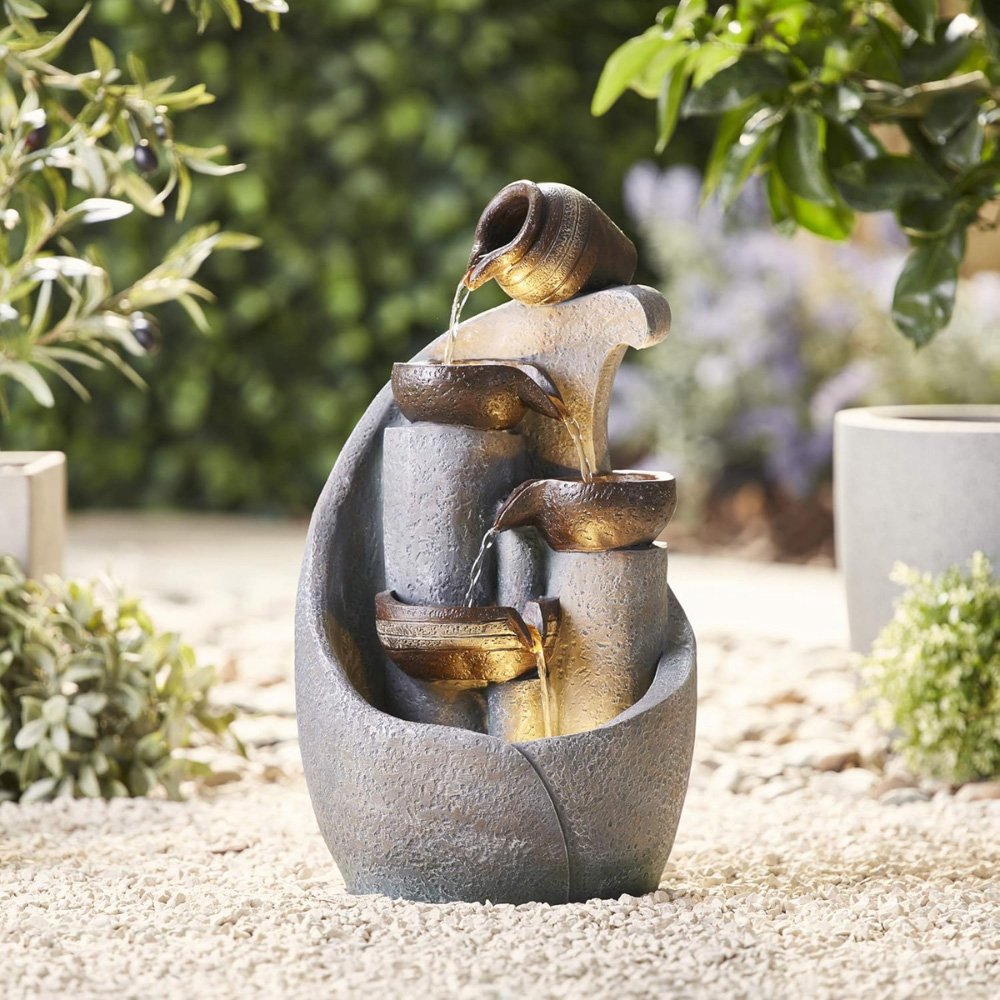 Serenity 5-Tier Cascading Bowls and Jars Mains Powered LED Water Feature Image 4