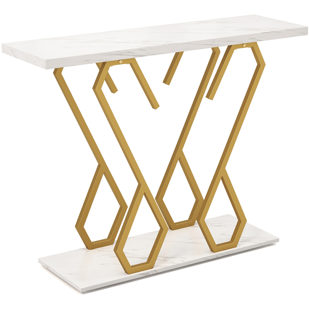 Costway White Faux Marble Console Table with Adjustable Foot Pads Image 2