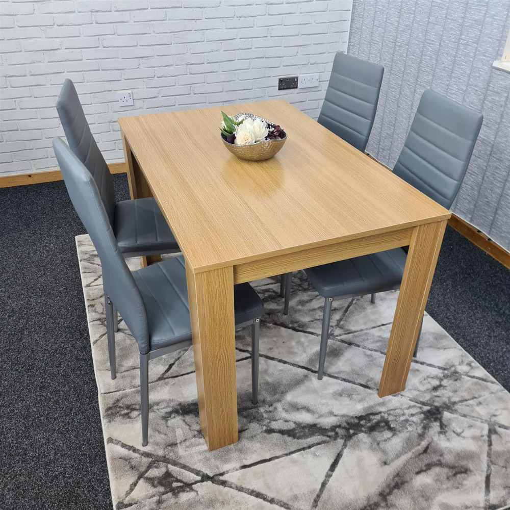Portland 4 Seater Leather Dining Set Oak Effect and Grey Image 8