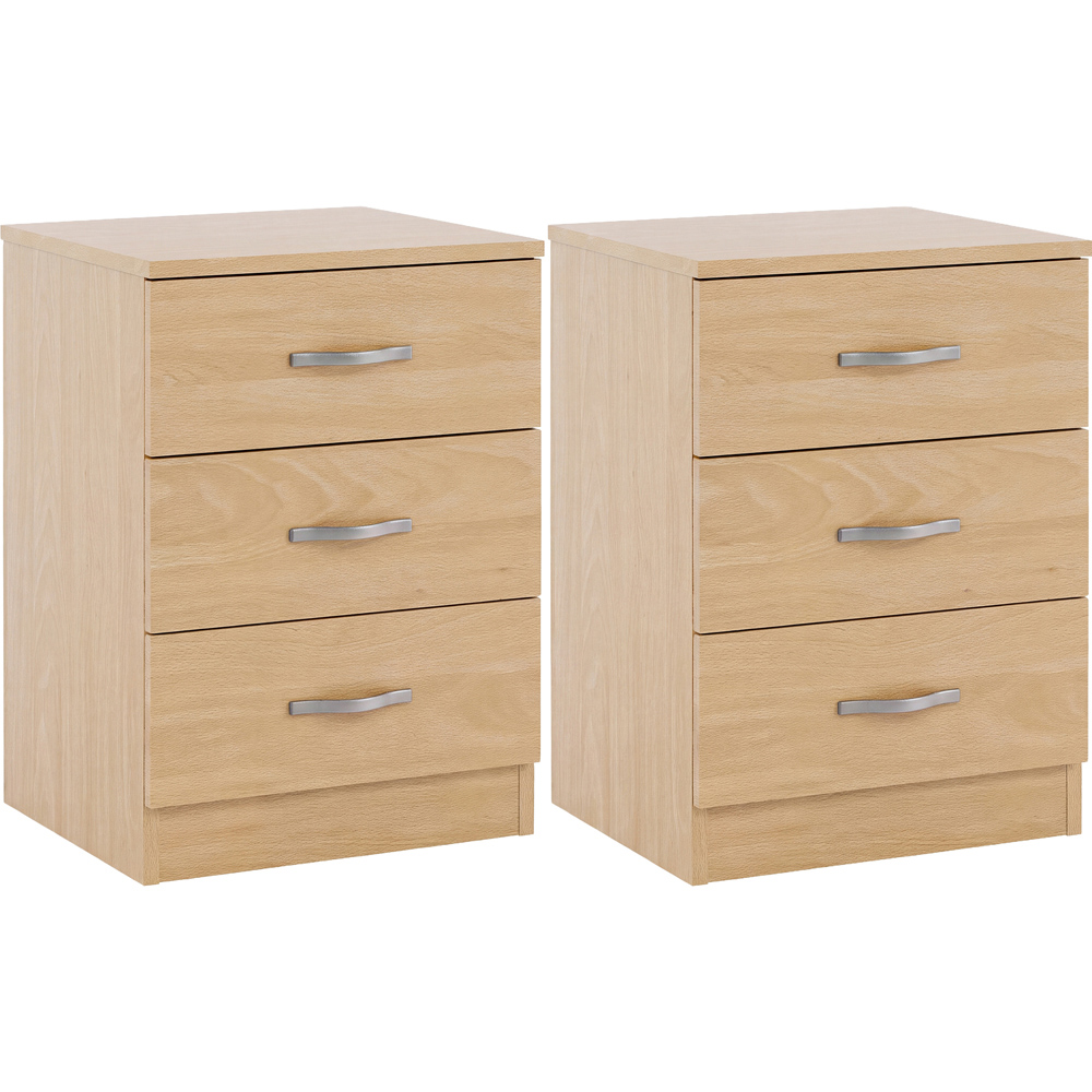 Vida Designs Riano 3 Drawer Pine Melamine Finish Bedside Table Set of 2 Image 2