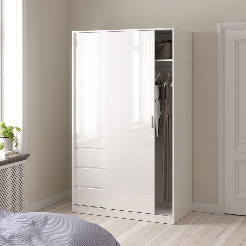 Florence 2 Door 3 Drawer White High Gloss Sliding Wardrobe Image 6