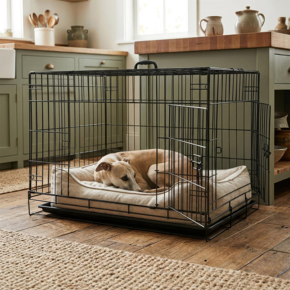 Harbour Housewares 2 Door Black Metal Medium Dog Crate with Removable Tray Image 2