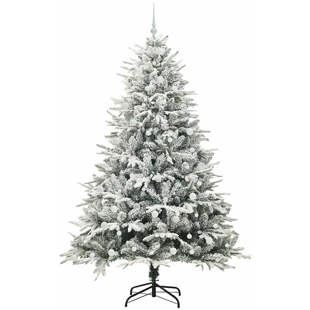 vidaXL 300 LED Pre-Lit White Baubles Green Artificial Snow Flocked Christmas Tree 8ft Image 4