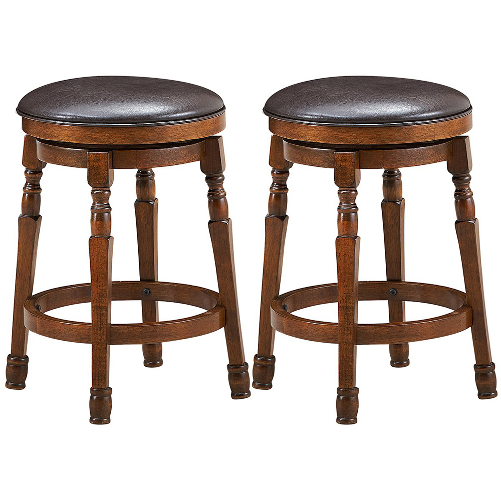 Costway PU Leather Swivel Bar Stool with Footrest Set of 2 Image 2