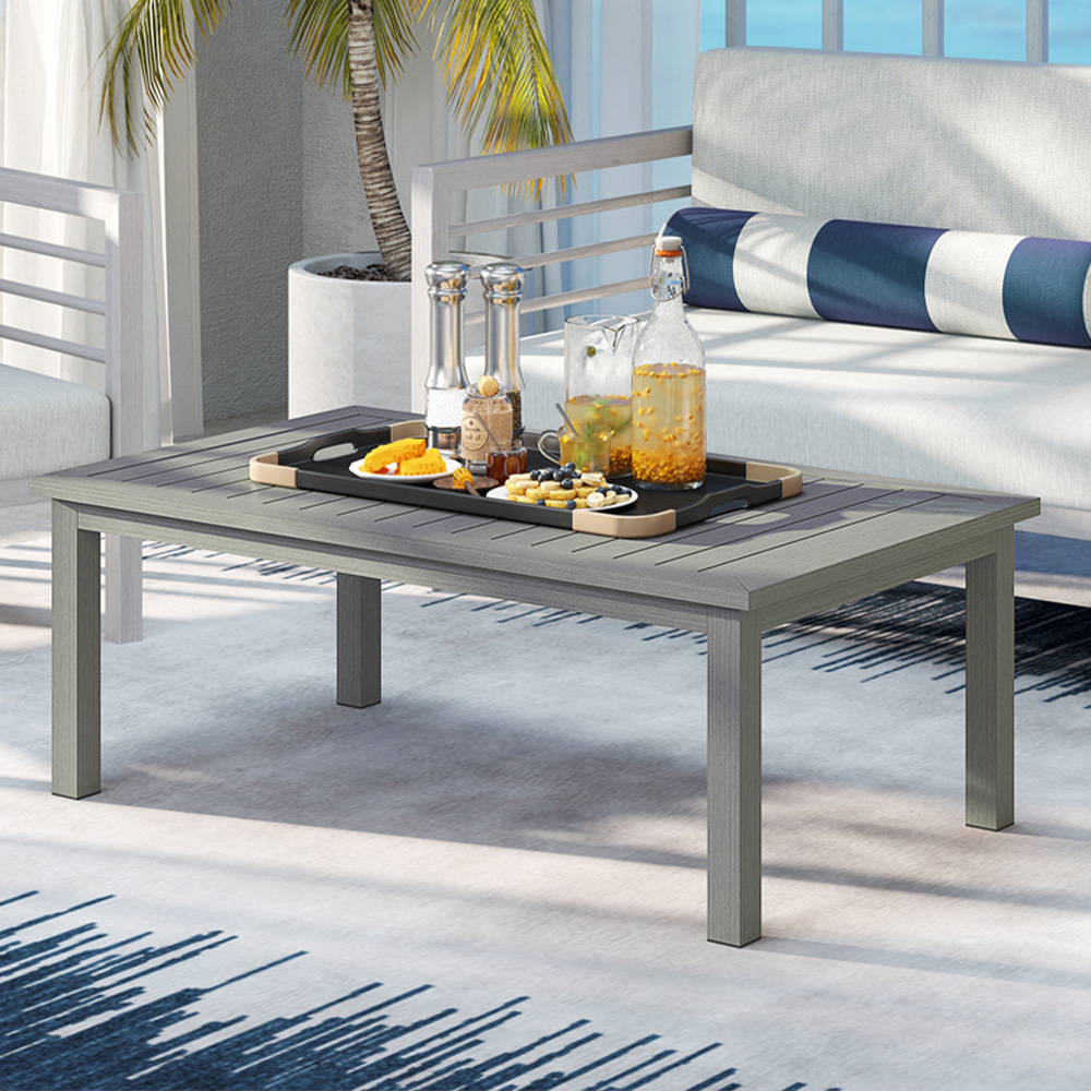 Outsunny Grey Wood Grain Effect Garden Coffee Table Image 1