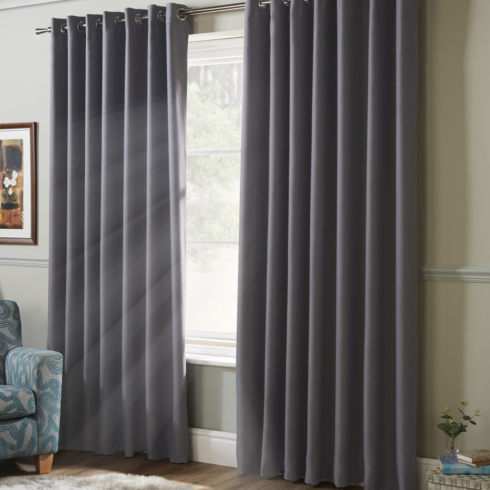 Alan Symonds Essential Silver Plain Ring Top Eyelet Curtains 167 x 228cm Image 2