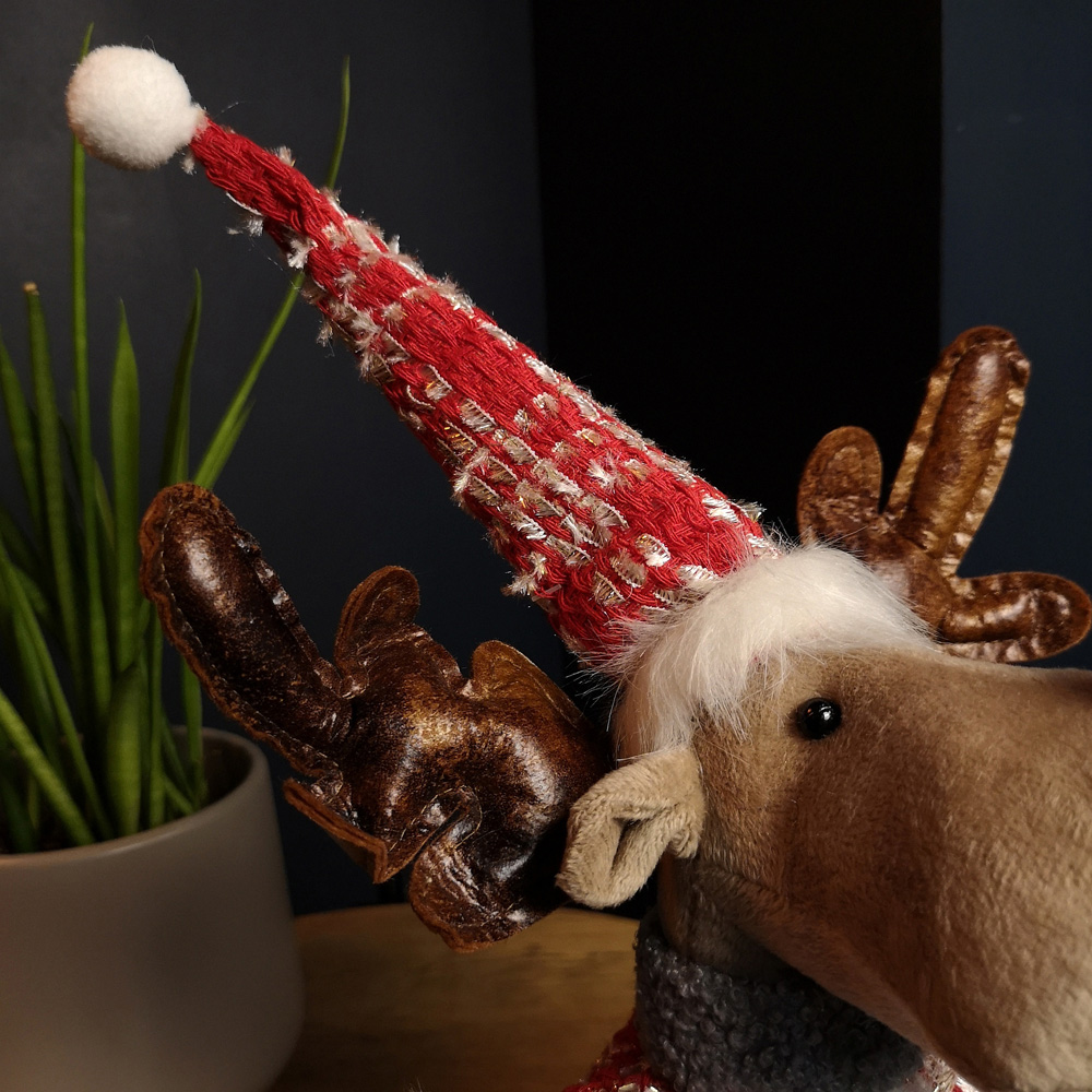 Samuel Alexander Plush Reindeer Christmas Decoration with Hat and Scarf in Red Image 5