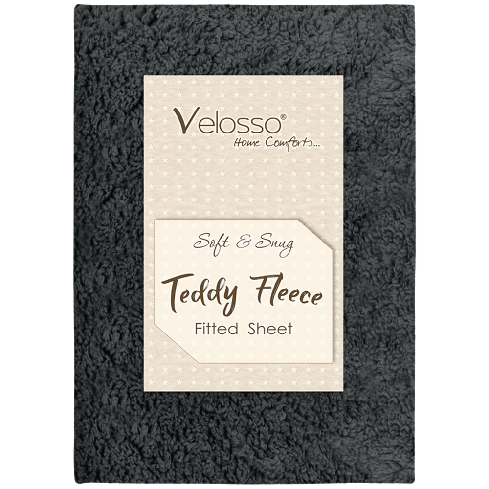 Velosso King Size Charcoal Teddy Fleece Fitted Sheet Image 1