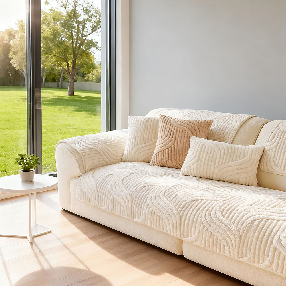 Living and Home Beige Minimalist Wavy Geometric Non-Slip Sofa Mat 180 x 90cm Image 2