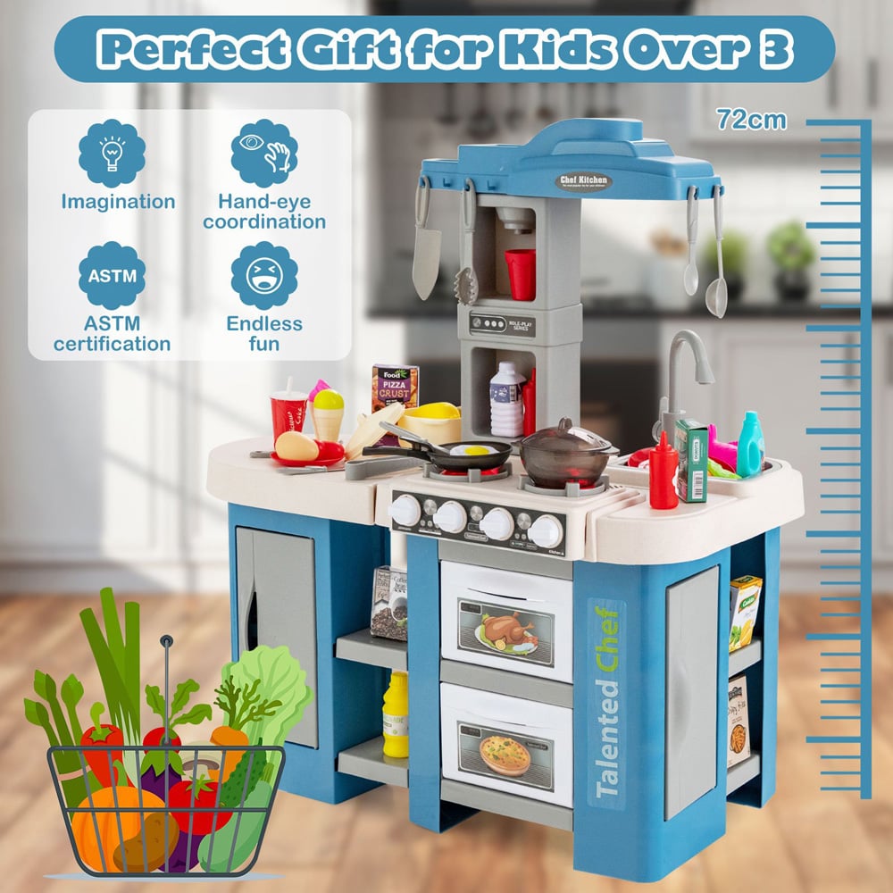 Costway Blue Kids Kitchen Play Set with Lights 67 Piece Image 6