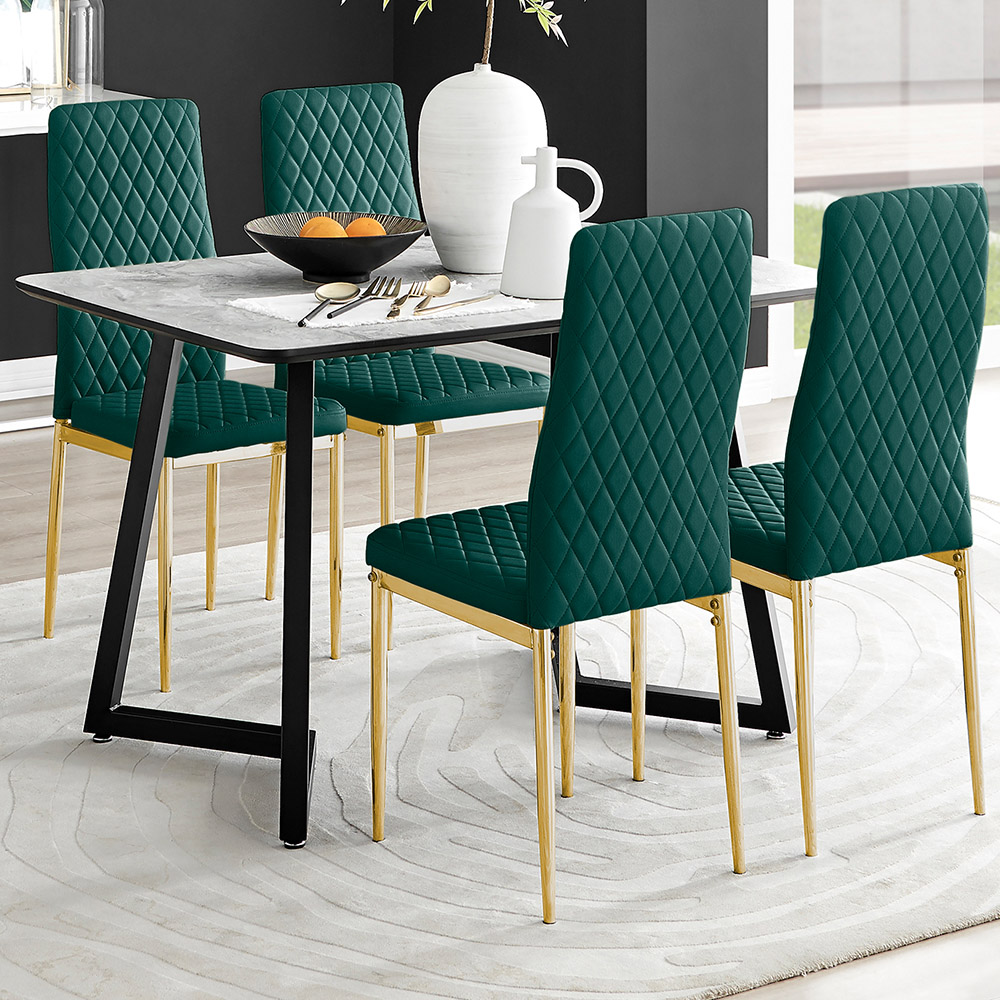 Furniturebox Copeland Valera Marble Effect 4 Seater Dining Set White Green and Gold Image 1