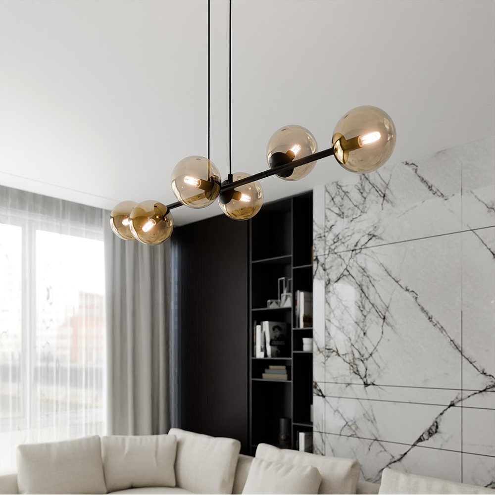 Emibig Rossi 6 Light Amber Shade Black E14 Ceiling Pendant Light Image 2