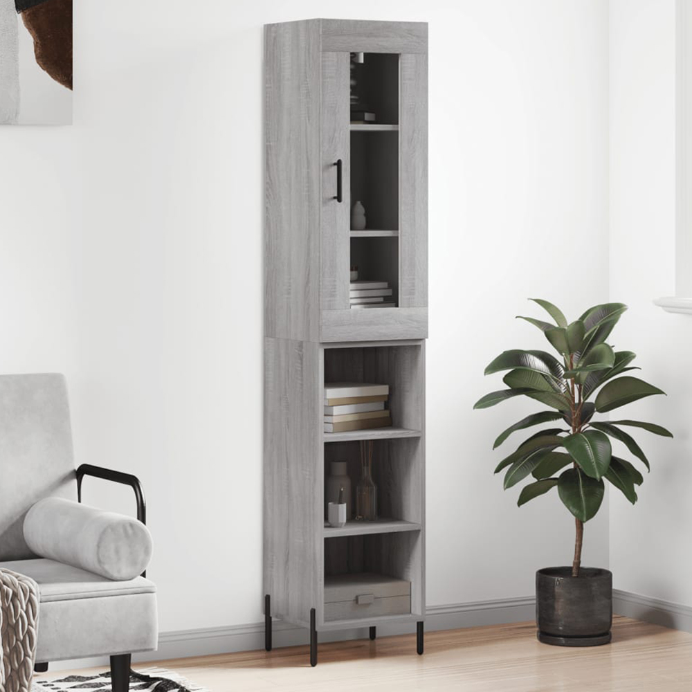 vidaXL Single Glass Door 3 Shelf Grey Sonoma Narrow Highboard Image 1