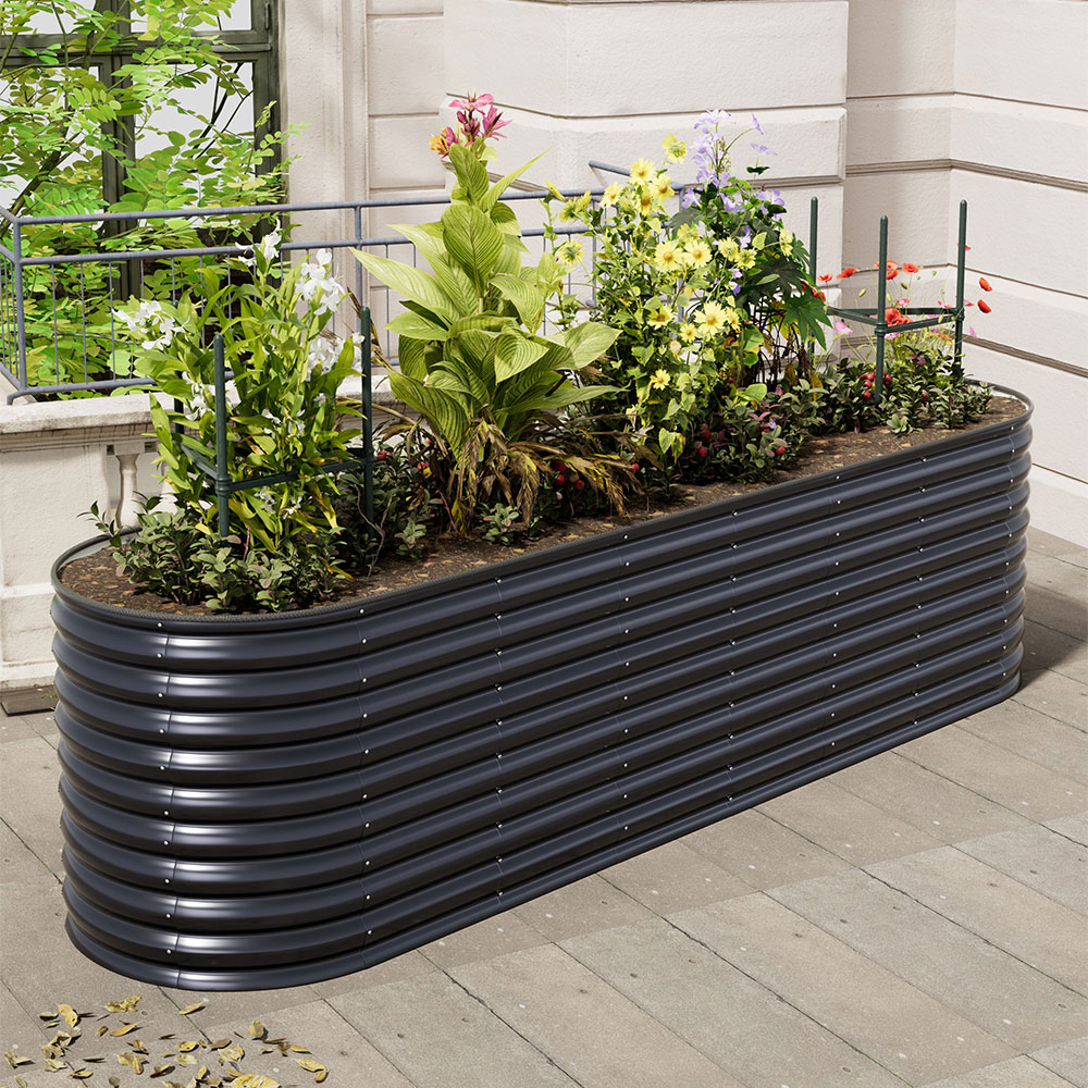 Living and Home Black Oval Galvanised Steel Raised Garden Bed 320 x 80cm Image 6