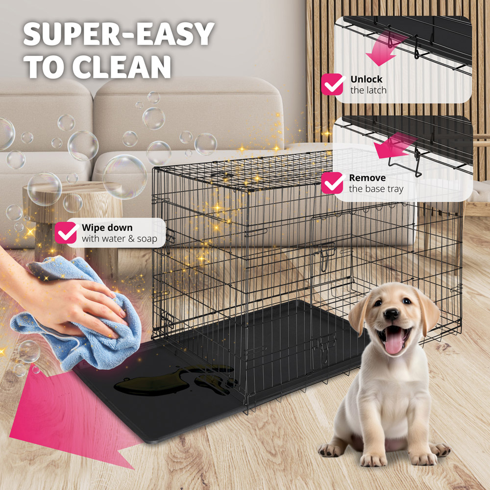 tectake Luna Double Locked Door Foldable Steel Dog Crate 78cm Image 4