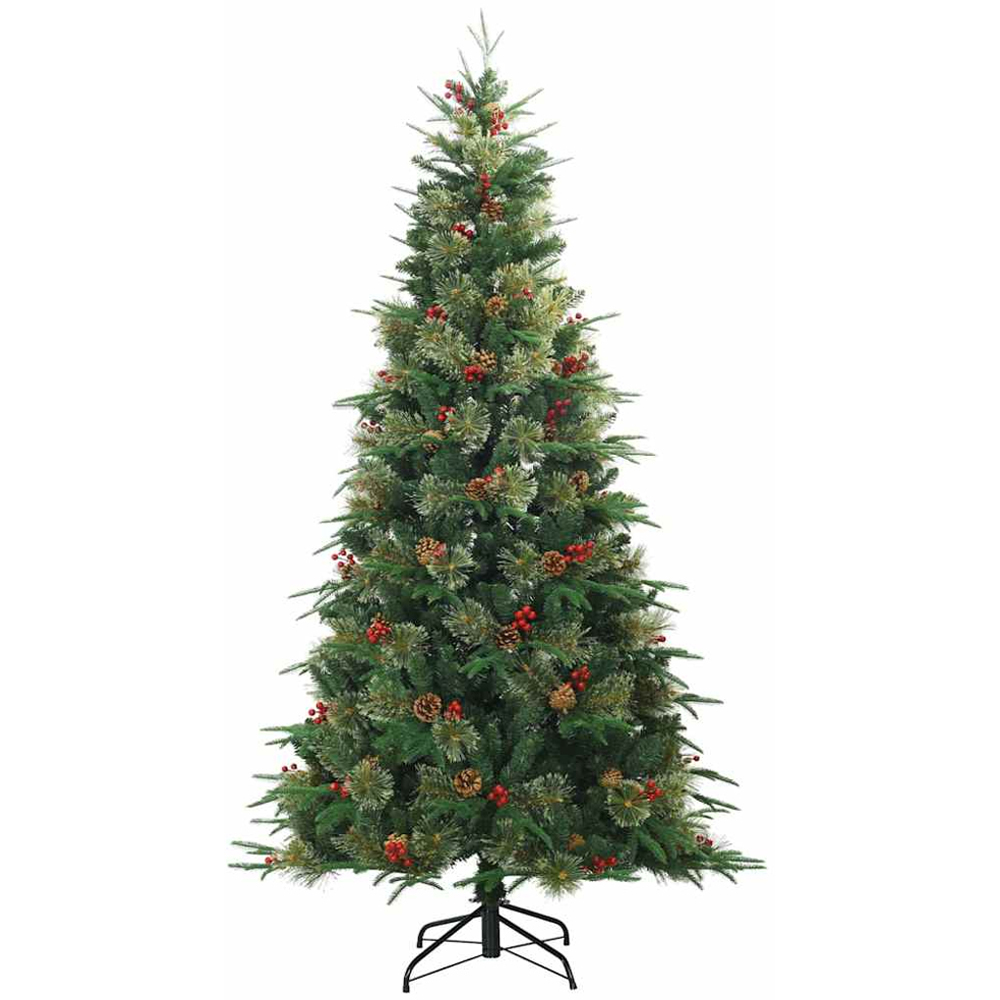 vidaXL Pre-Lit Black Baubles Green Artificial Hinged Christmas Tree 5ft Image 5