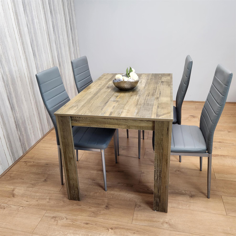 Portland 4 Seater Dining Set Rustic Effect and Grey Leather Image 2