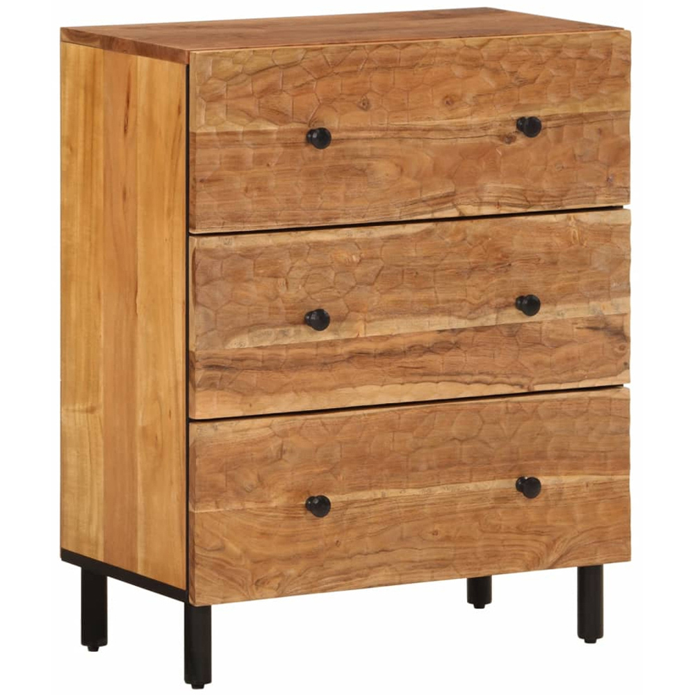 vidaXL 3 Drawer Solid Acacia Wood Side Cabinet Image 2