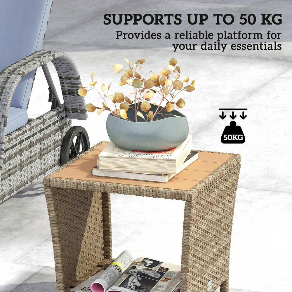 Outsunny Single Shelf Khaki Rattan Side Table Image 6
