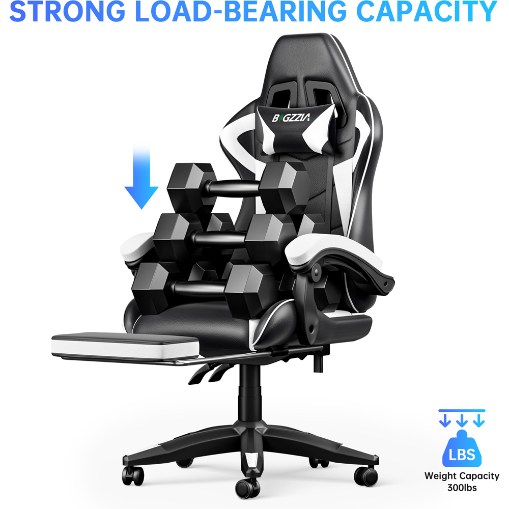 Rattrix White Height Adjustable Gaming Chair with Footrest and Lumbar Cushion Image 4