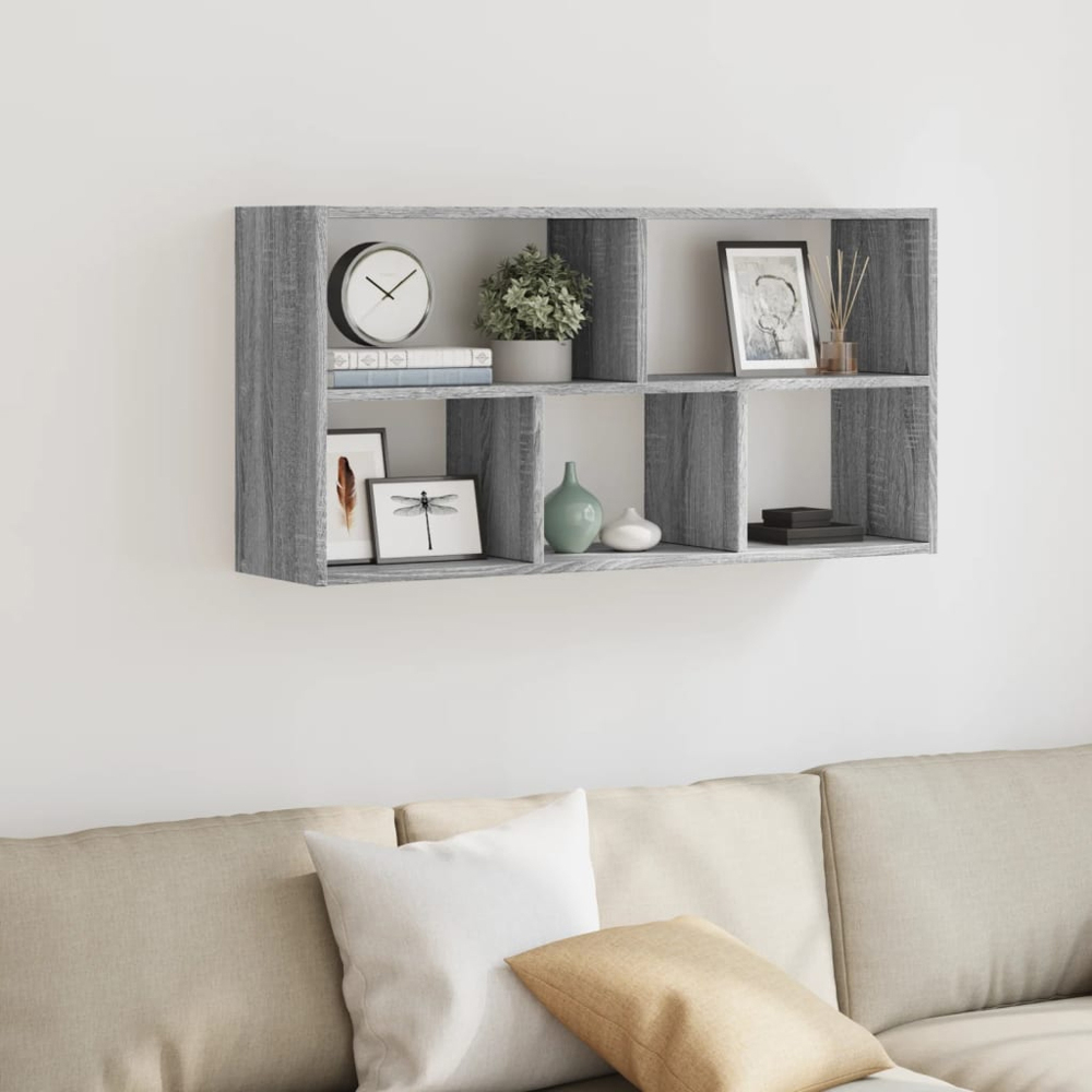 vidaXL 5 Shelf Grey Sonoma Floating Wall Shelf Image 2