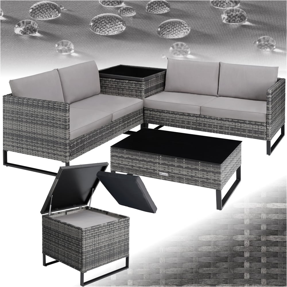 tectake Ostuni 4 Seater Grey Rattan Garden Lounge Set with Storage Box Image 2