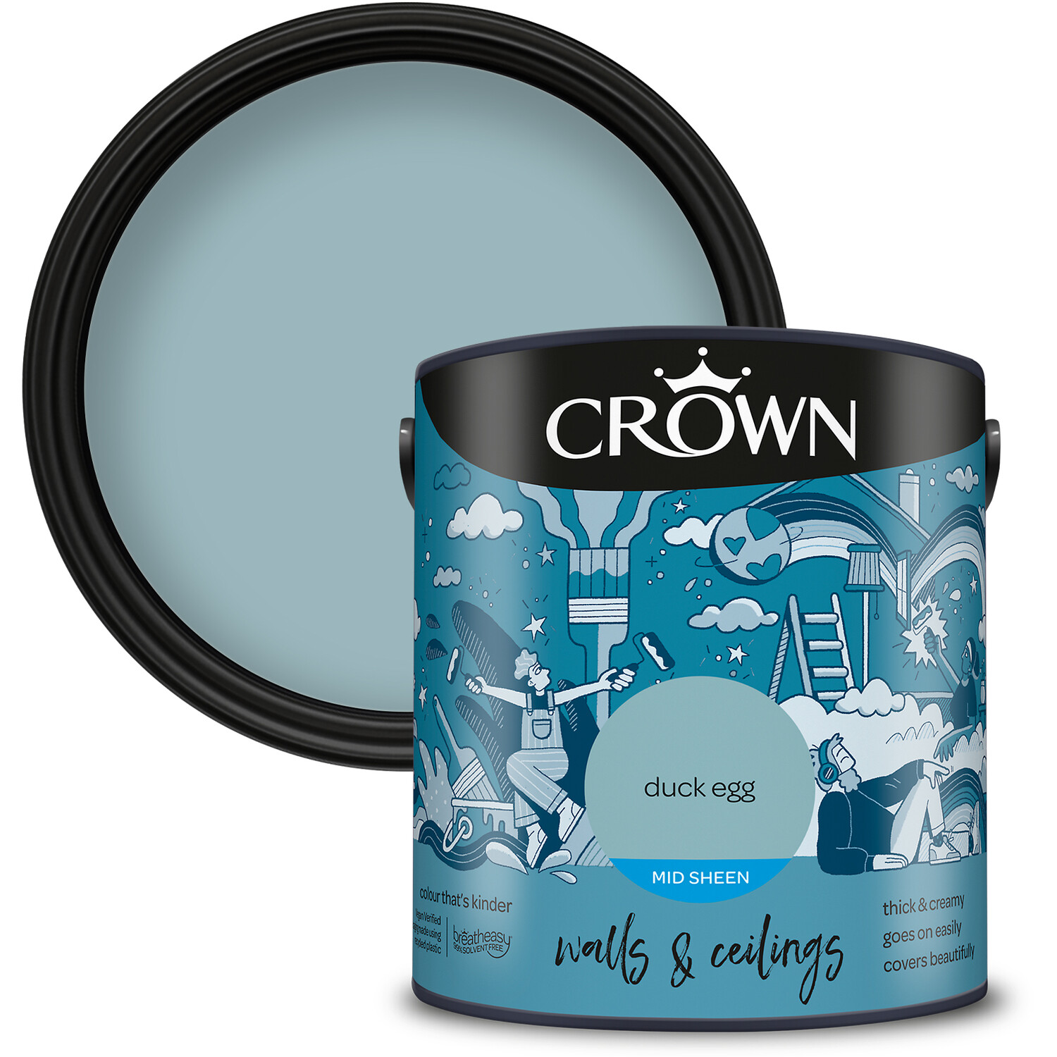 Crown Walls & Ceilings Duck Egg Mid Sheen Emulsion Paint 2.5L Image 1
