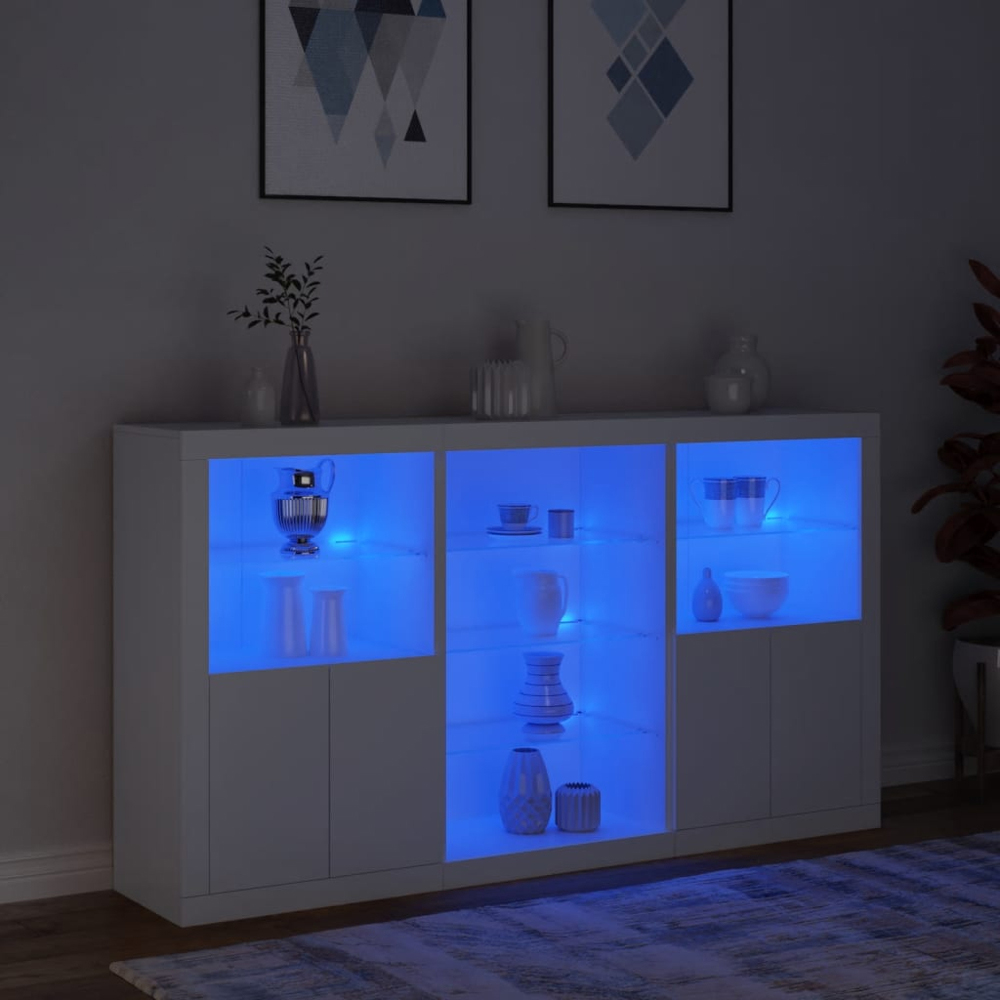 vidaXL 4 Door 8 Shelf White LED Sideboard 3 Piece Image 9