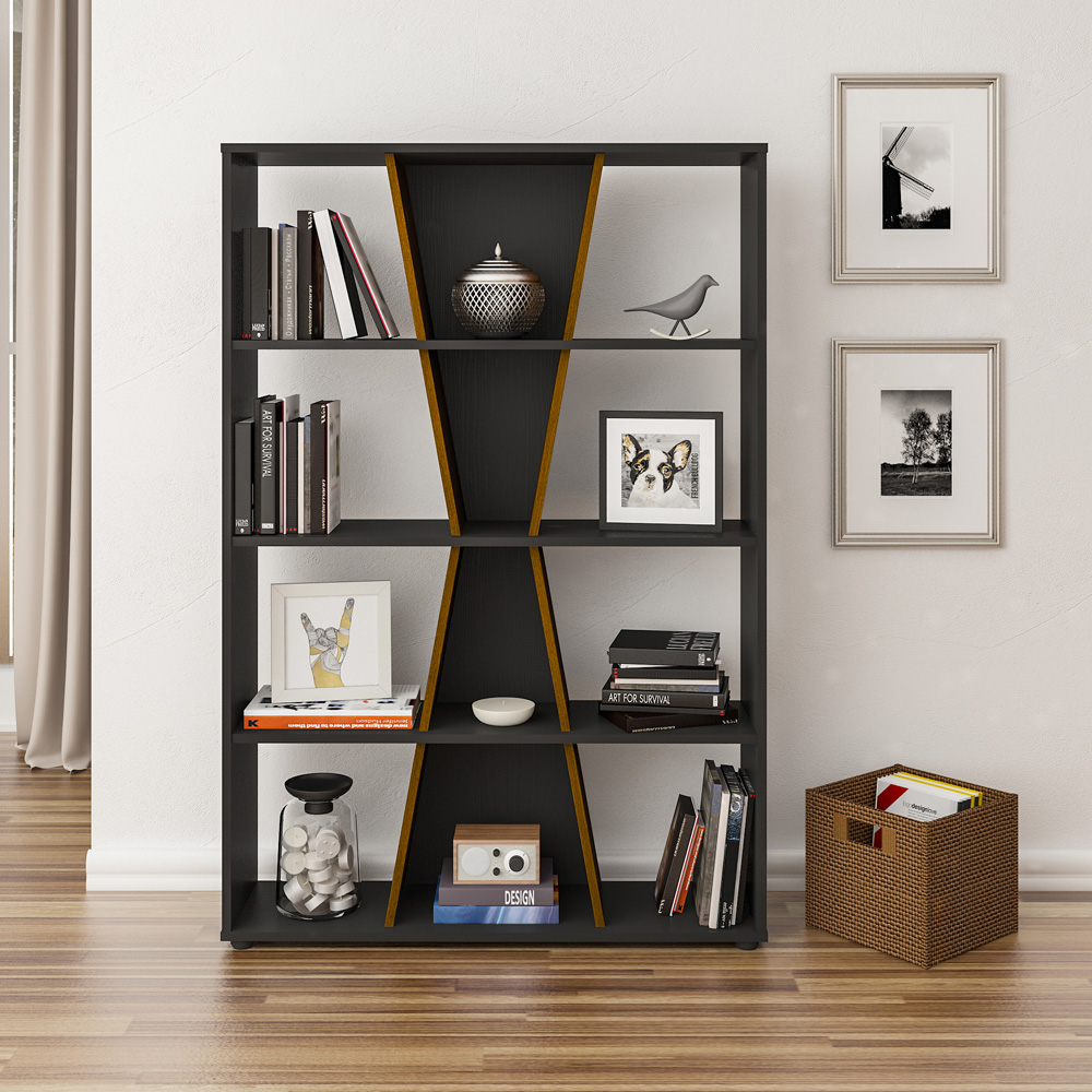 Seconique Naples 4 Shelf Black and Pine Effect Medium Bookcase Image 6