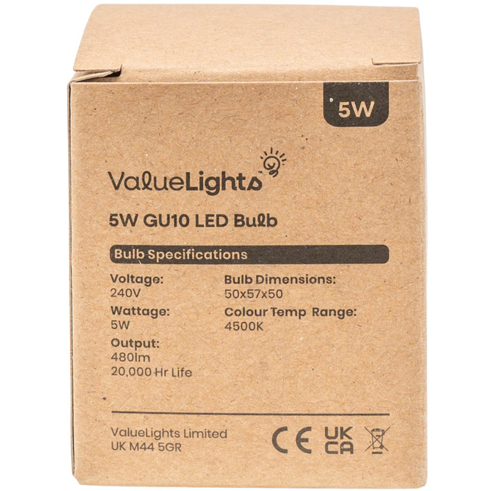 ValueLights 5W 4500K Cool White GU10 Spotlight LED Light Bulb 4 Pack Image 3