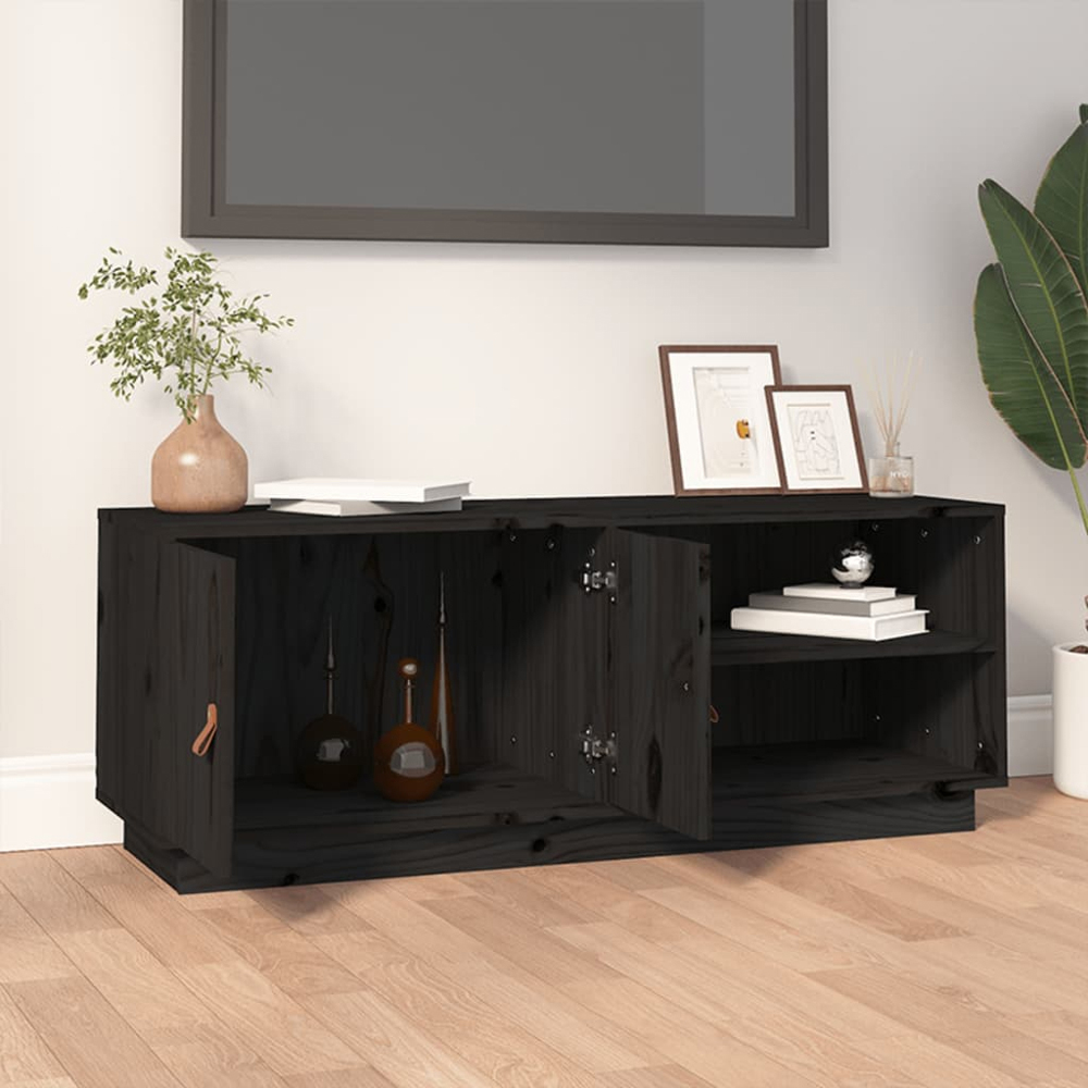vidaXL 2 Door 2 Shelf Black Solid Pine Wood TV Cabinet Image 8